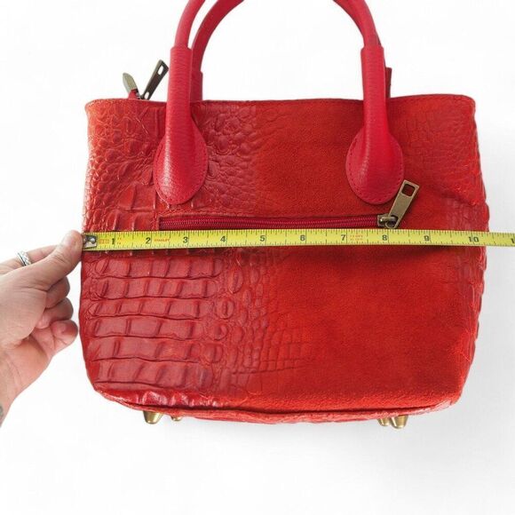 Massimo Castelli Croc Embossed Leather Purse Handbag Red 8.5"x10.5"x4.5" - Picture 14 of 15